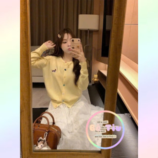  Áo Khoác Cardigan Màu Trơn Tay Dài Áo Len Mỏng Dệt Kim Cúc Nhiều Màu Cổ Tròn Thêu Chó Ngực Thời Trang Nữ | Bé Tiu Cloth 