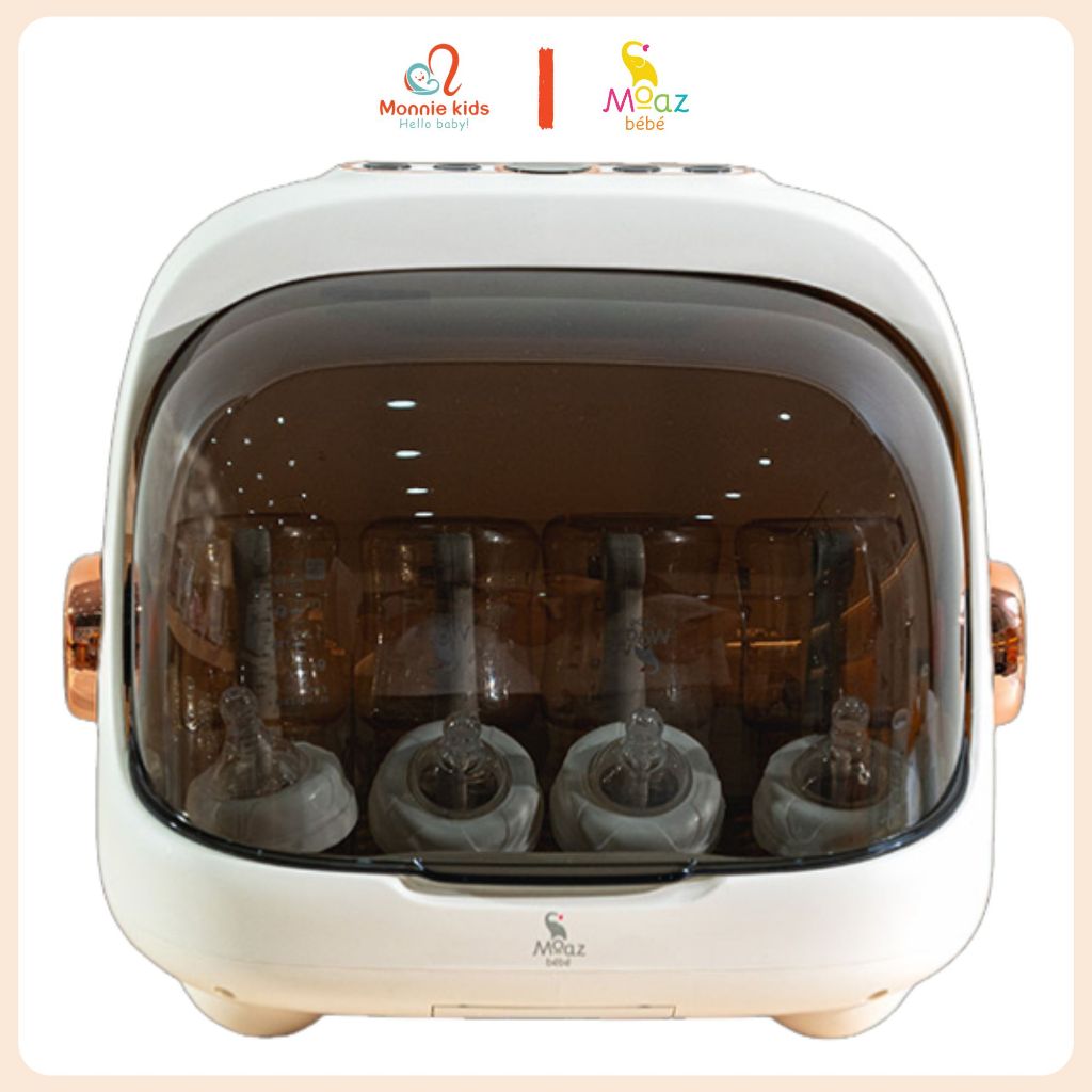 Máy úp bình sữa tiệt trùng sấy khô UVC ION Moaz Bebe MB044, khay bảo quản có nắp đậy - Monnie Kids