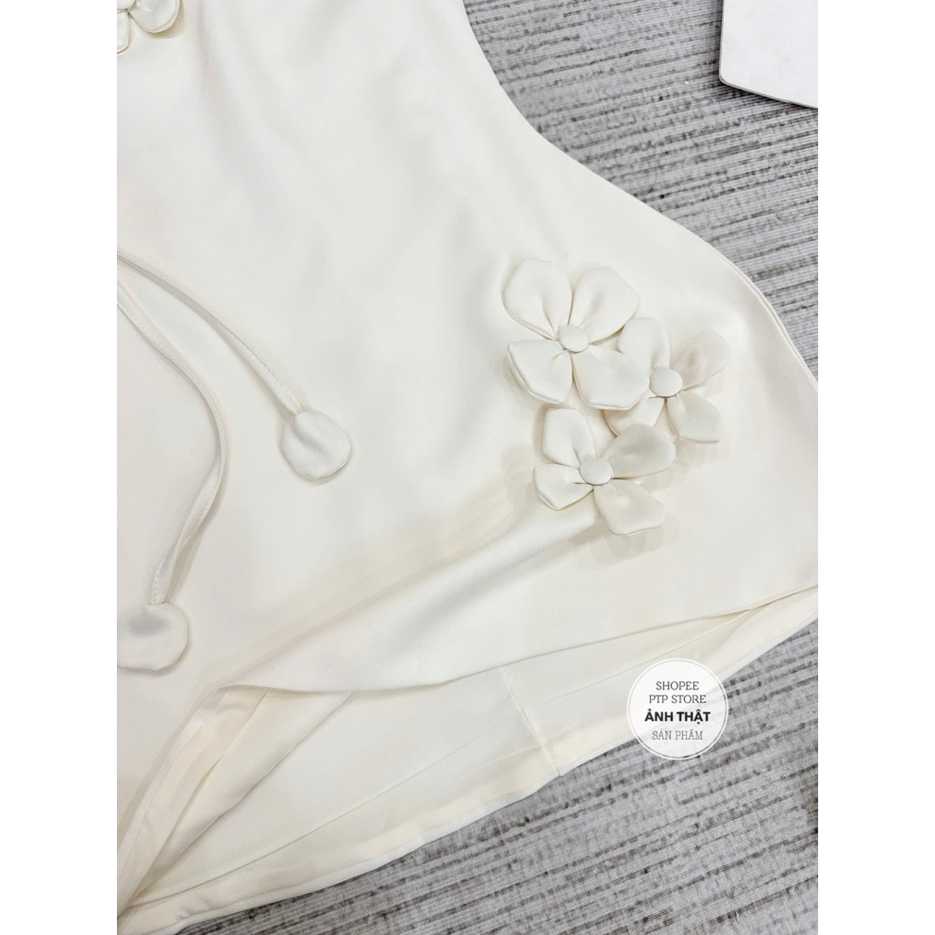 [V1.1050] Váy Thiết Kế Cổ Sen Đính Hoa Dáng Chữ A Hàng 2 Lớp Sang Chảnh | BigBuy360 - bigbuy360.vn