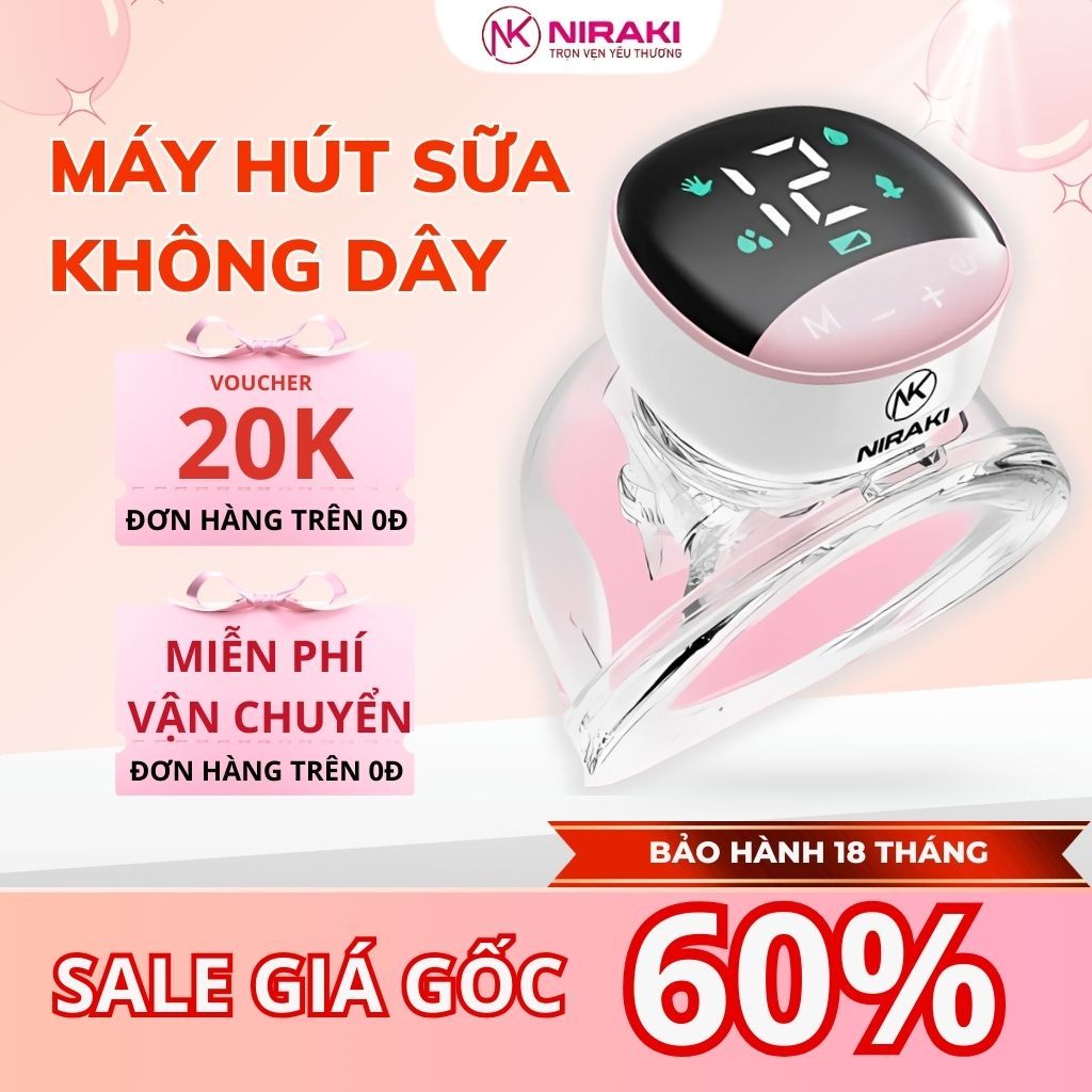 Máy Hút Sữa Không Dây Niraki NK-373 Máy Hút Sữa Rảnh Tay 4 Chức Năng Kèm 12 Cấp Độ