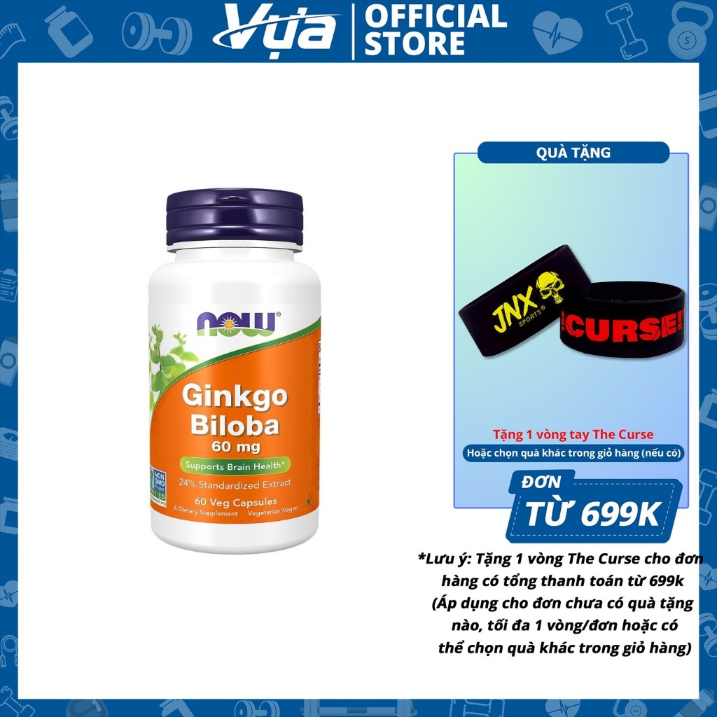 Viên Uống NOW - Ginkgo Biloba 60mg (60 viên) - Hỗ Trợ Tuần Hoàn Não