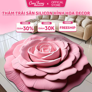 Thảm Trải Sàn CongTrang Bedding Decor Silicon Cao Su Hình Hoa, Thảm Đế Cao Su Chống Trơn Hình Tròn Mẫu 2025 - 1m x 1m