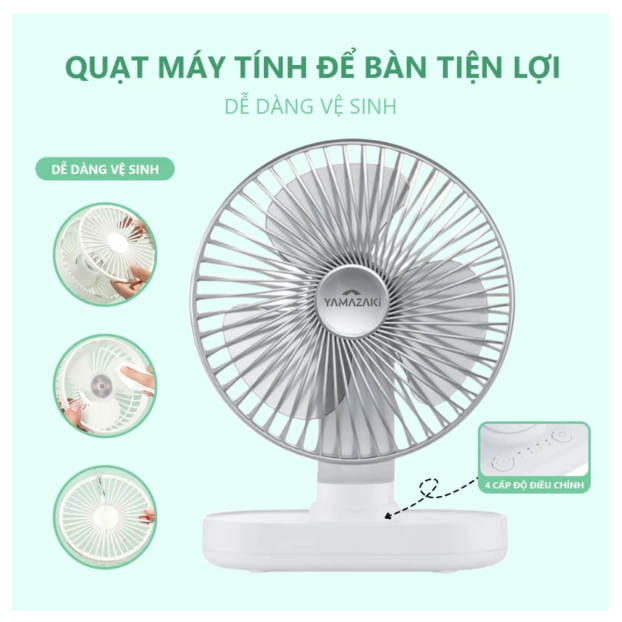 Quạt Mini Tích Điện Để Bàn YAMAZAKI 2800- 4500mAh Để Văn Phòng Không Ồn Tiếng Động Cơ | BigBuy360 - bigbuy360.vn