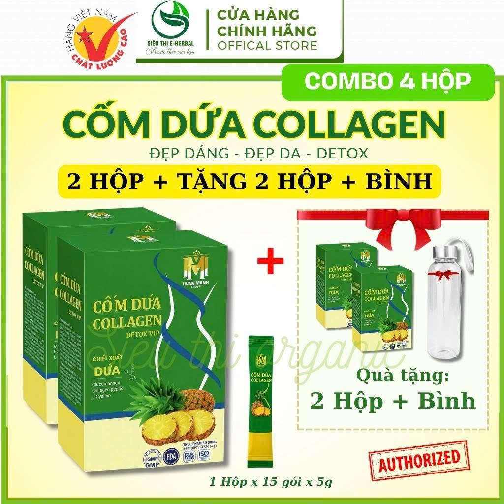 [Mua 2 Tặng 2 + Bình] Bột Cốm Dứa Collagen Chính hãng - Hộp 15 gói - Mua 2 Hộp tặng Bình