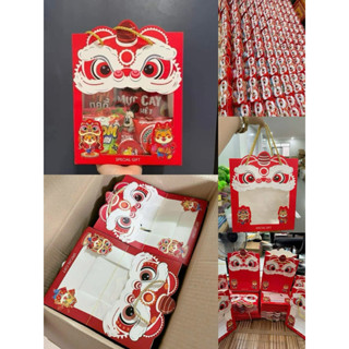 Combo 10c Túi Giấy Kính Đựng Quà Tặng Cho Bé Hình Đầu Lân Size 21x12x28cm, Túi Quà Tặng Thiếu Nhi Tết Trung Thu
