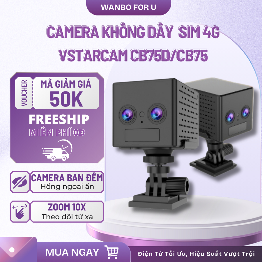 Camera Không Dây VSTARCAM CB75D Sử Dụng Sim 4G, Pin Trâu, Đàm Thoại 2 Chiều, Ống Kính Kép Zoom 8x