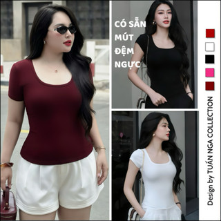 Áo thun cổ vuông tay ngắn CÓ SẴN MÚT NGỰC form ôm body NGA-XƯỞNG SỈ ÁO THUN chất cotton co giãn 4chiều mềm mịn