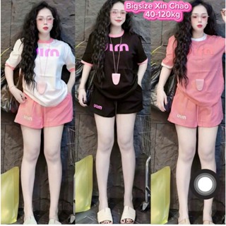  Set bộ đùi thun tăm nữ bigsize thiết kế Viền Cổ Tròn in Chữ thể thao năng động chất vải co giãn thoáng mát 40-95kg 2484 