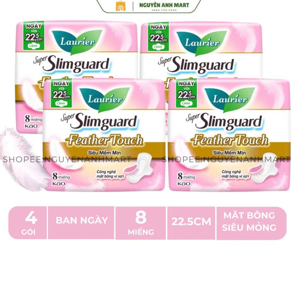 COMBO 4 GÓI BĂNG VỆ SINH LAURIER SIÊU MỎNG SIÊU THẤM SUPER SLIMGUARD 22.5CM 10 MIẾNG