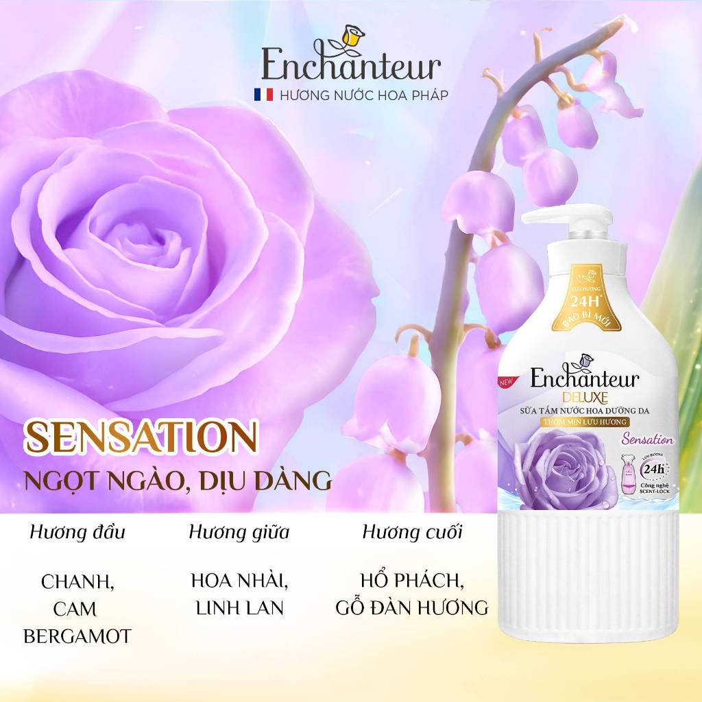 [TẶNG Túi 200G/ 450G] Sữa tắm hương nước hoa Pháp Enchanteur Deluxe 650g / 900g (Tặng mùi ngẫu nhiên)