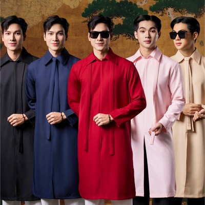 (Không Kèm Quần)Áo Dài Nam Cách Tân Cổ Bẻ Khoá Kéo Sau Vải Cotton Thương Hiệu Mr Twins