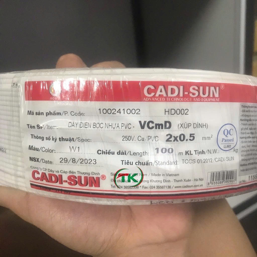 Dây điện Cadisun 2x0.5 lắp cam (đồng xịn, cuộn 100m)