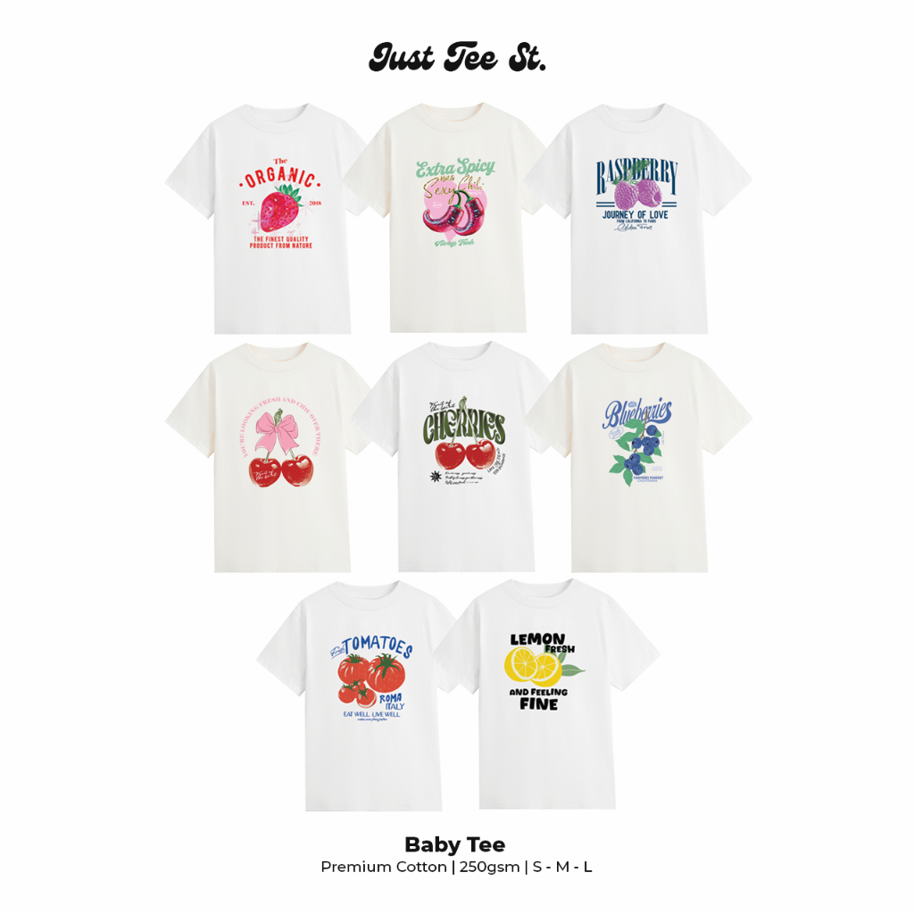 Áo Thun Nữ Baby Tee Just Tee Studio 100% Cotton - Hoạ Tiết Hình Trái Cây