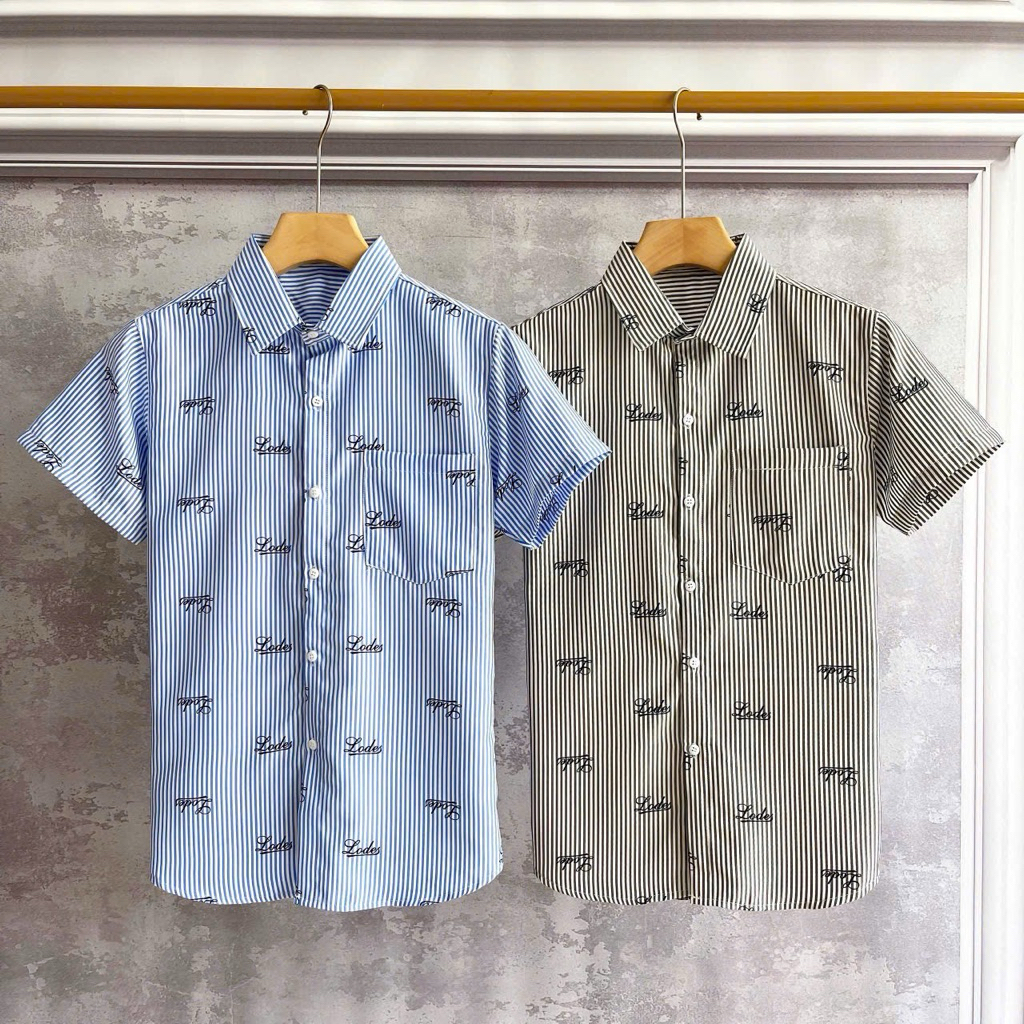 Áo sơ mi nam tay ngắn kẻ sọc in hoạ tiết LỤA MANGO  SMTN