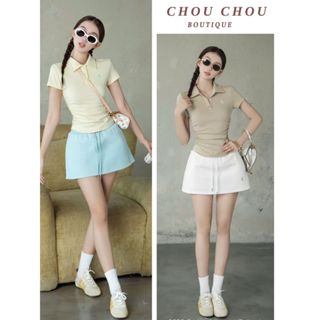 [ Mẫu Mới Về - Hỏa Tốc ] Set Áo Thun Cổ Polo Thêu Nhún Eo Chuẩn CHOUCHOU Chân Váy Ngắn 3 Màu