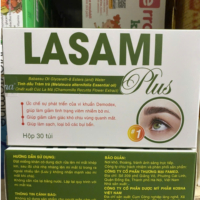 Gạc lau mắt LASAMI Plus hộp 30 miếng giúp làm sạch mí mắt