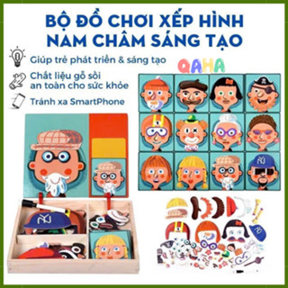  ĐỒ CHƠI GỖ ĐỒ CHƠI XẾP HÌNH Hộp Xếp Hình Nam Châm Sáng Tạo 2 Mặt Chủ Đề Mặt Người Siêu Thị Tiện Lợi QaHa 