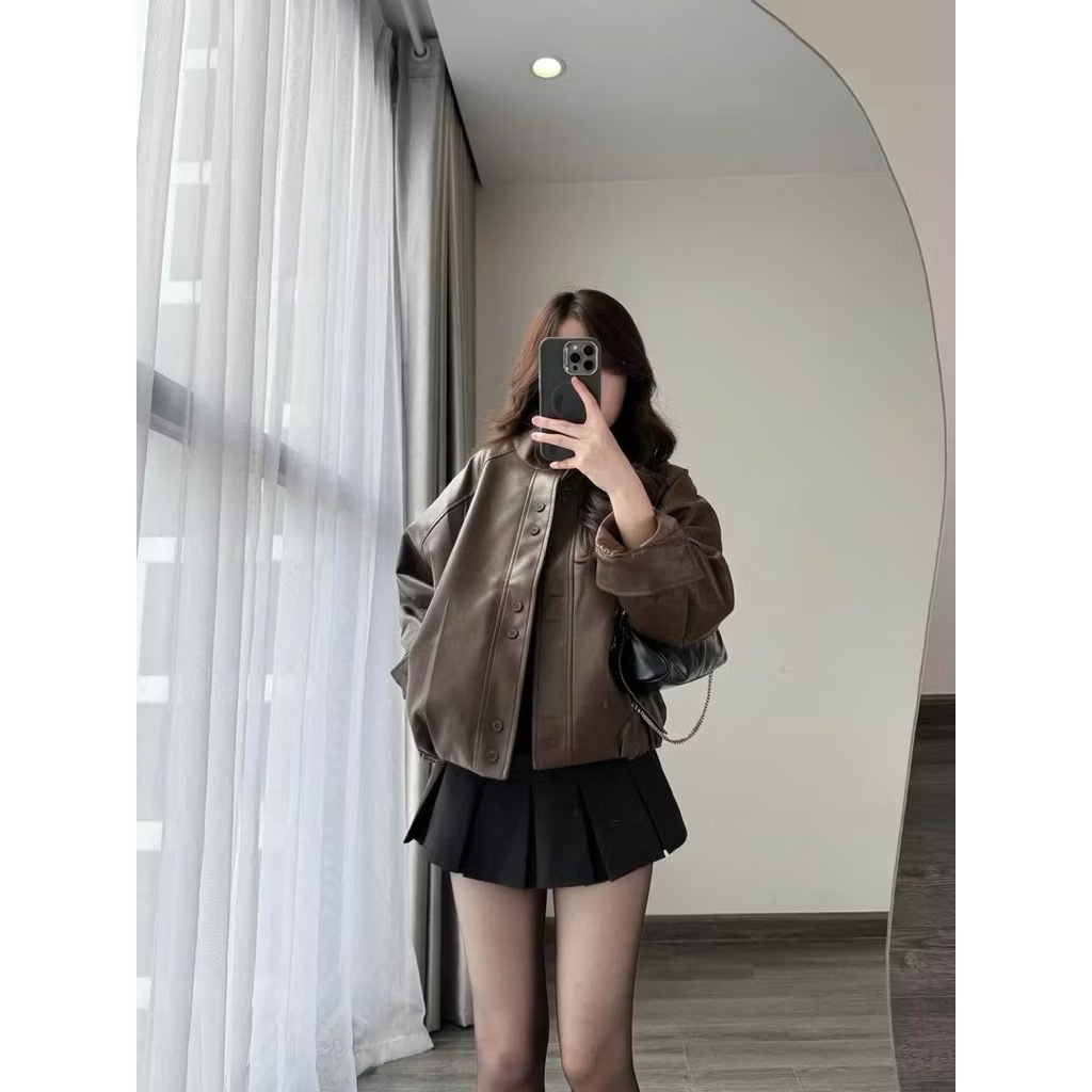 [HÀNG QC/ 2Lớp] ÁO KHOÁC DA TRƠN CÚC ĐÔI FORM RỘNG BO CHUN VIỀN DƯỚI SIÊU XINH 2MONDAY AK4 | BigBuy360 - bigbuy360.vn