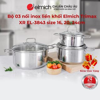 Bộ 03 Nồi inox liền khối Elmich Trimax XR EL-3843 Chính hãng size 16, 20, 24cm - Sang trọng, bền bỉ, an toàn sức khỏe