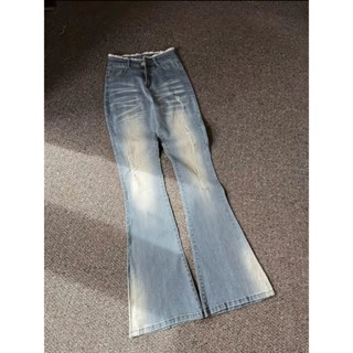  Quần Jean Ống Loe Cạp Cap Thiết Kế Phối Ren Rách Nhẹ 