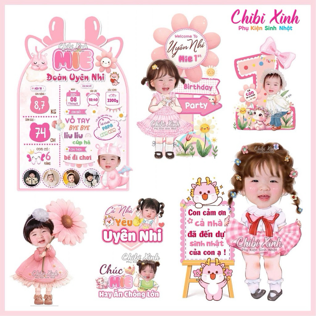 combo chibi sinh Nhật cho bé gái(ảnh thật)hàng đẹp
