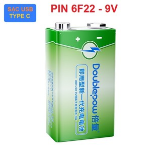 Pin Sạc 6F22 9V DoublePow 3700mWh Có Cổng Sạc USB Type-C – Pin Lithium-ion Cao Cấp Dùng Cho Micro - Tặng kèm cáp TypeC