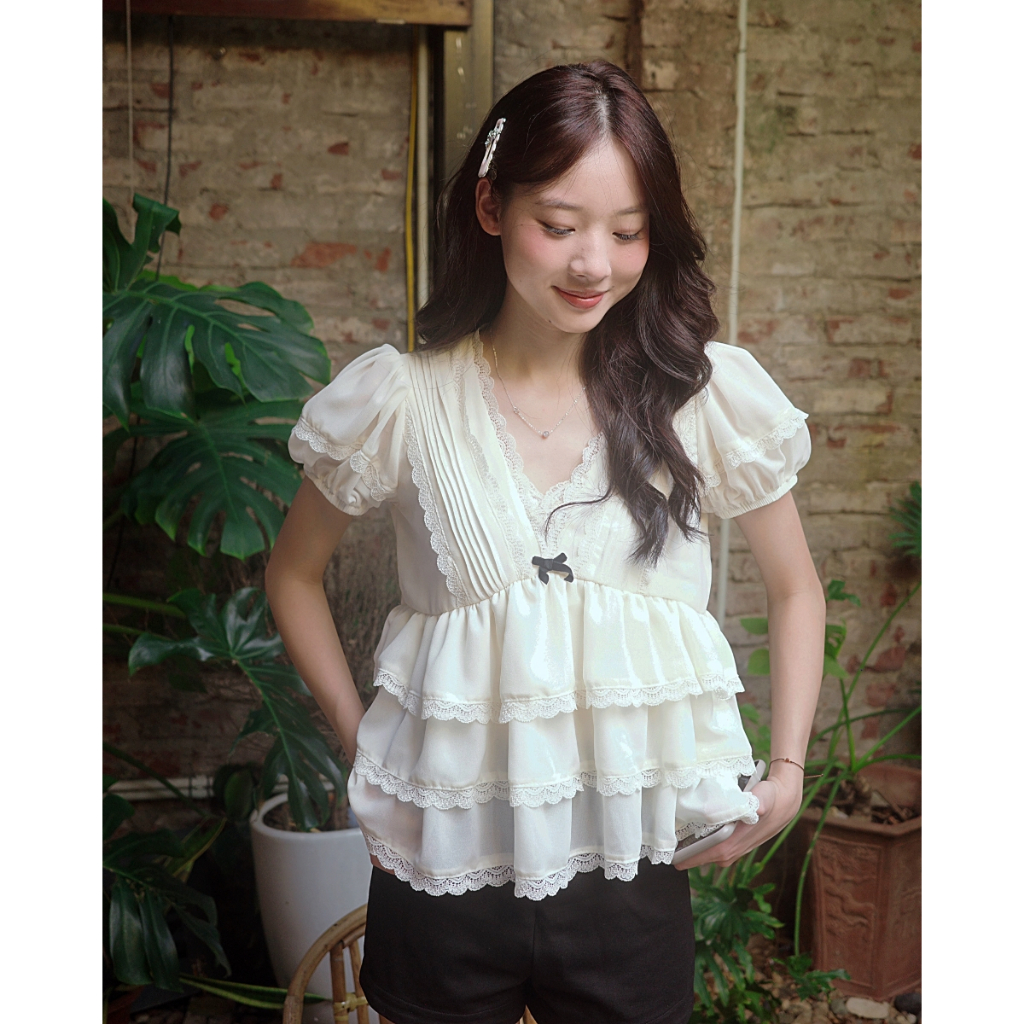 Helen Babydoll - Áo babydoll nữ xếp tầng viền ren