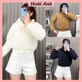 Áo Phao Nữ Béo Nhung Lỳ TRơn CÓ MŨ To Rộng Cúc Bấm 2 Túi Chun Gấu