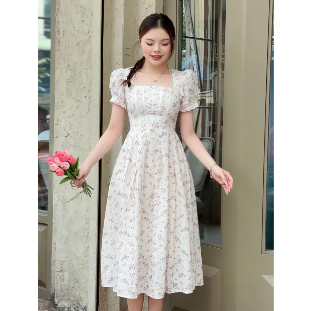 Đầm Tiều Thư Bigsize nista Dáng Dài Chất Xô Thêu Hoa Đan Dây Ren Tay Bồng Bigsize từ 60-90kg XoTh04 | BigBuy360 - bigbuy360.vn
