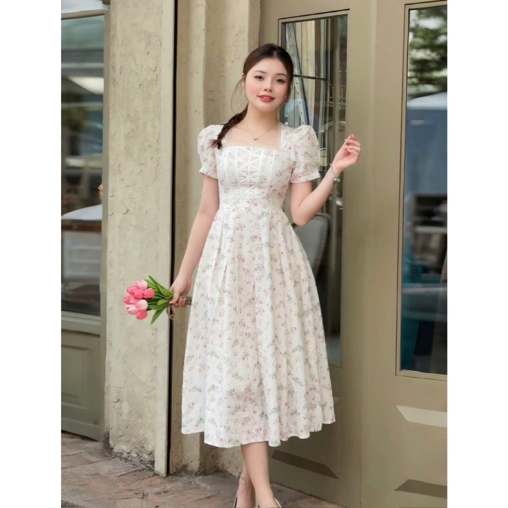 Đầm Tiều Thư Bigsize nista Dáng Dài Chất Xô Thêu Hoa Đan Dây Ren Tay Bồng Bigsize từ 60-90kg XoTh04 | BigBuy360 - bigbuy360.vn