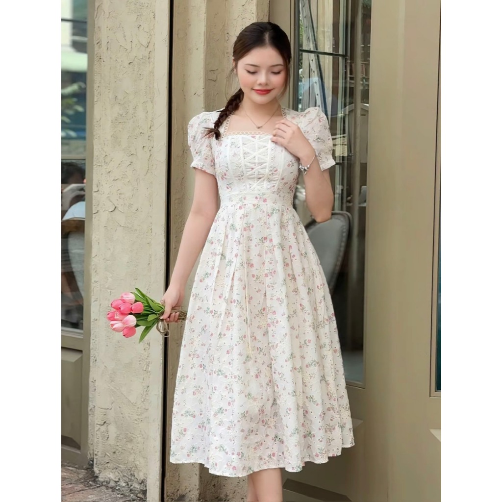 Đầm Tiều Thư Bigsize nista Dáng Dài Chất Xô Thêu Hoa Đan Dây Ren Tay Bồng Bigsize từ 60-90kg XoTh04 | BigBuy360 - bigbuy360.vn