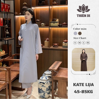Áo tràng phật tử nữ kate lụa Thiên Di - Áo dài lam phật tử nữ đi lễ chùa hải thanh mềm mát D21