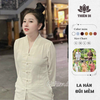  Đồ lam đi chùa nữ quần áo đi chùa la hán truyền thồng Thiên Di chất đũi mềm dành cho phật tử D46 
