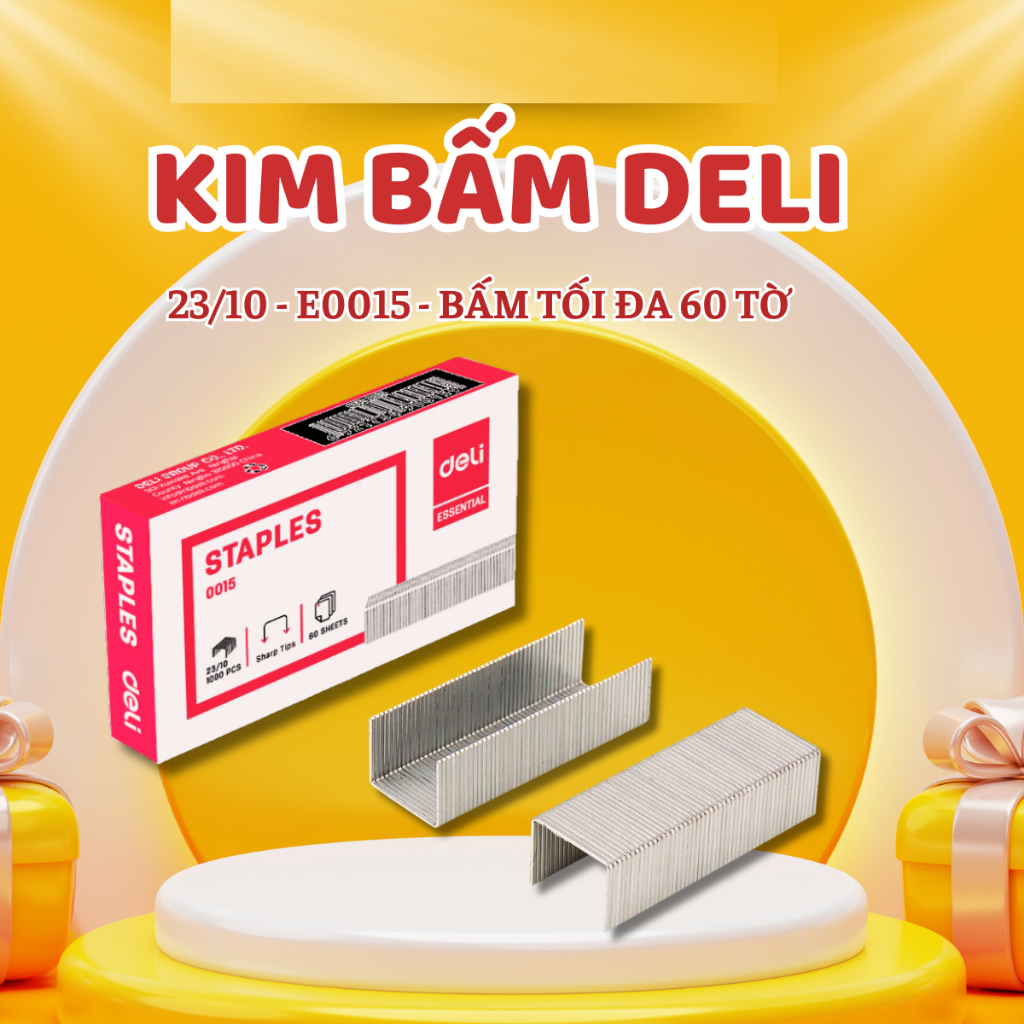 Combo 3 Hộp Kim Bấm 23/10 Deli E0015 Ghim dập được 60 tờ [1000 chiếc]