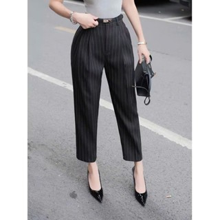  Thời Trang Bigsize Quần Baggy Nữ Bigsize 55-100kg - Quần  9 Tấc Tây Đen  Sọc Phom Đứng - Lưng Cao -  Chất Tuyết Mưa Mềm 