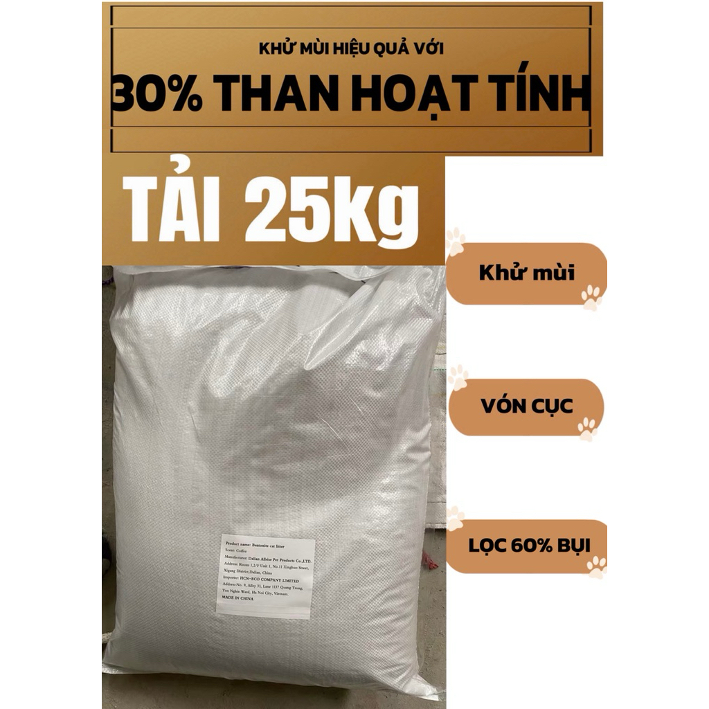 [25kg-55LBs] HCN-ECO Cát Vệ Sinh Cho Mèo khử mùi tốt với 30% than hoạt tính