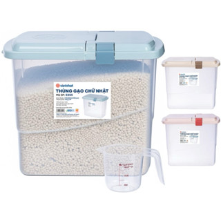 Thùng gạo chữ nhật trong 15L nhựa VIỆT NHẬT 5355 - Kèm ca đong, nắp bật