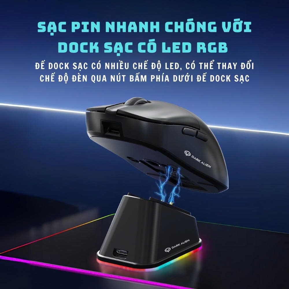 Chuột gaming không dây Dark Alien X11 SE - 3 mode - Mắt đọc PAW3311 - App macro - Dock sạc - DPI 12000 - SaiGonComputer | BigBuy360 - bigbuy360.vn