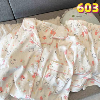  Bộ ngủ pijama đồ ngủ nữ cộc tay hoạ tiết dễ thương pyjama 603 