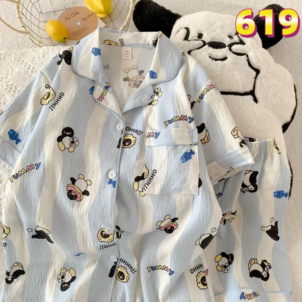 Bộ ngủ pijama đồ ngủ nữ cộc tay hoạ tiết dễ thương pyjama 619
