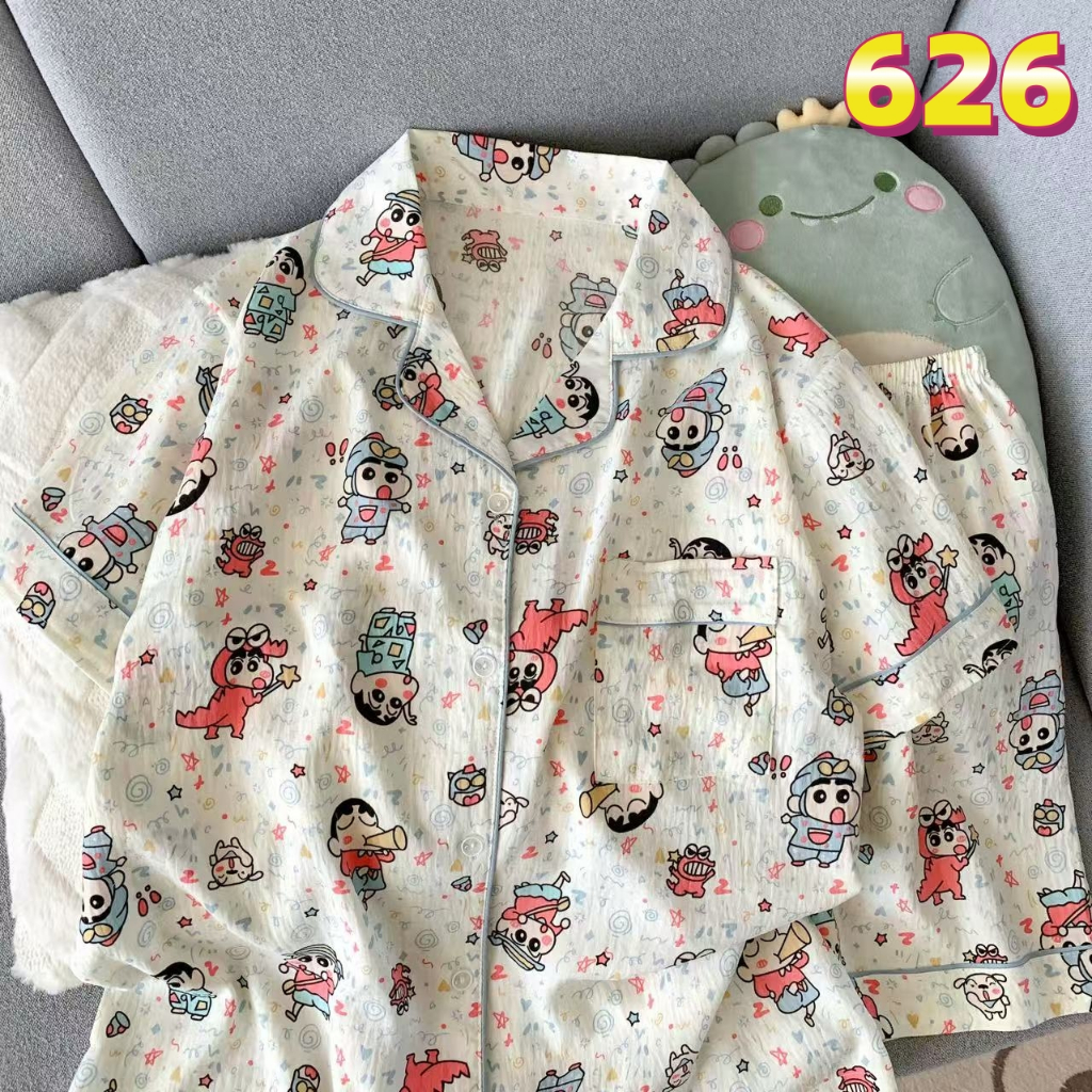 Bộ ngủ pijama đồ ngủ nữ cộc tay hoạ tiết dễ thương pyjama 626