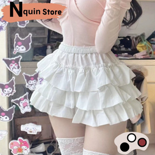  Chân váy nữ bèo dáng ngắn có lót quần bí viền ren đính nơ Nquin Chân váy nữ ngắn dáng xòe viền bèo phong cách tiểu thư 