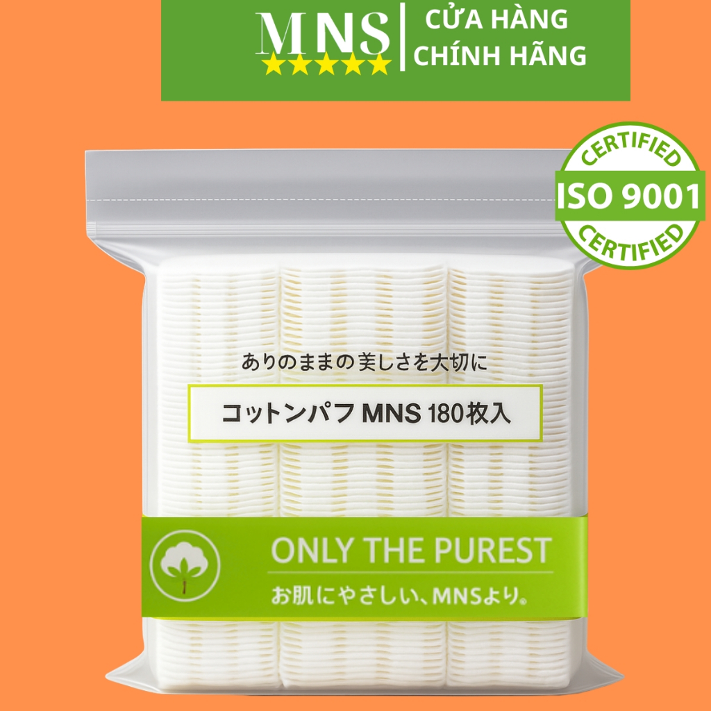 Bông tẩy trang MNS 180 Miếng Cotton Tự Nhiên, Mềm Mịn Cho Mọi Làn Da ISO9001:2015