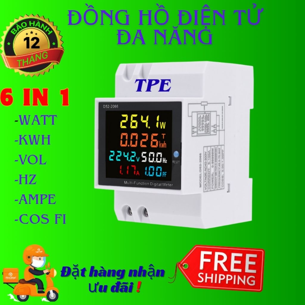 Đồng hồ đo điện áp D52-2066 6 trong 1 đa năng 110V 220V 380V 100A