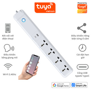 Ổ Cắm Dài Thông Minh Wifi TUYA 4 Chấu & 2 cổng USB, Hẹn Giờ Điều Khiển Độc Lập, APP SmartLife
