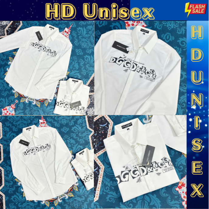 Áo sơ mi nam trắng in graphic Chữ và Ong, sơ mi dài tay D&G cao cấp phong cách streetwear hd_unisex