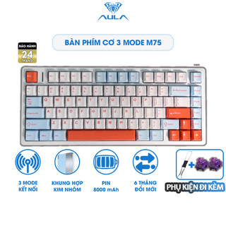  Bàn Phím Cơ Không Dây AULA M75 Case Nhôm CNC Pin 8000mAh 3 Mode Mạch Xuôi Led RGB Gaming Chính Hãng 