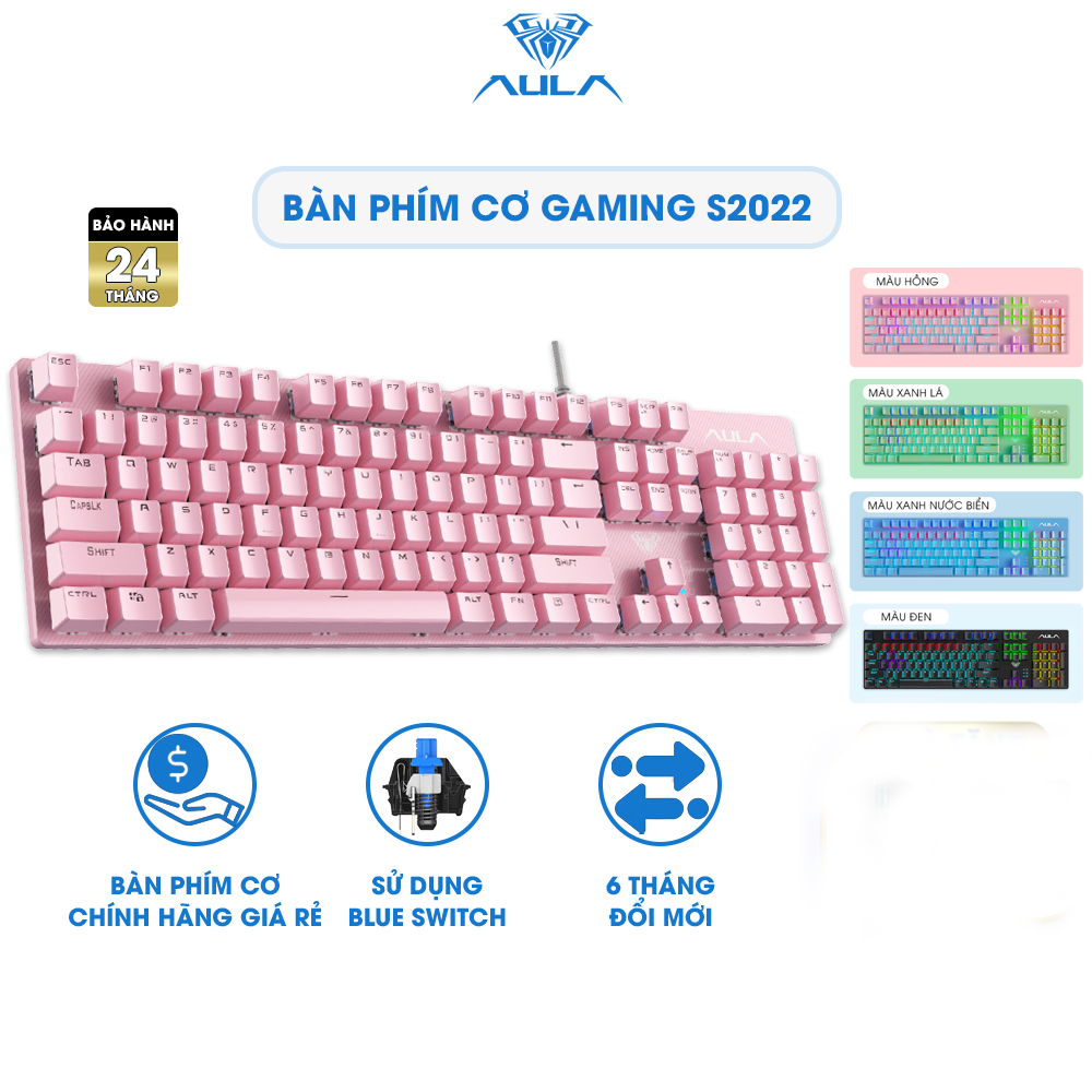 [CHÍNH HÃNG] Bàn phím cơ AULA S2022 PRO Gaming Giá rẻ FullSize Blue Switch LED nhiều chế độ | BigBuy360 - bigbuy360.vn
