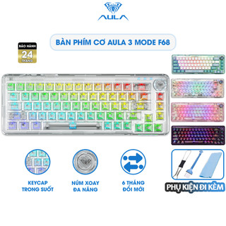  Bàn Phím Cơ 3 Mode 65% AULA F68 Không Dây Hotswap Kết Nối Bluetooth USB 2.4G Có Núm Vặn Đa Năng 