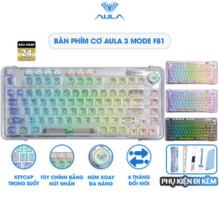  Bàn Phím Cơ Trong Suốt AULA F81 Bàn Phím Cơ Không Dây Bluetooth Gaming 3 Mode Led RGB Nhiều Chế Độ 
